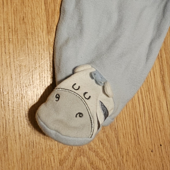 (3 for $20) 6-9M baby pants with footies elastic waistband blue with cow feet - Picture 3 of 6